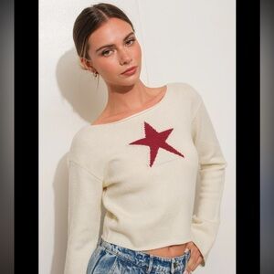Women's Cream Sweater with Red Star